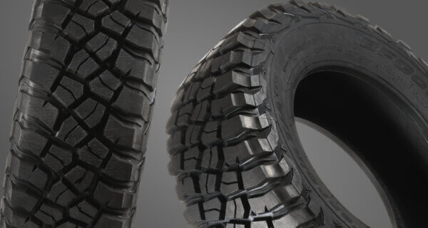 A close up Mud-Terrain tyre on background