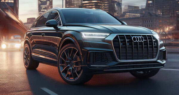 Audi Q7 driving through a city at night sat on Audi Q7 Tyres