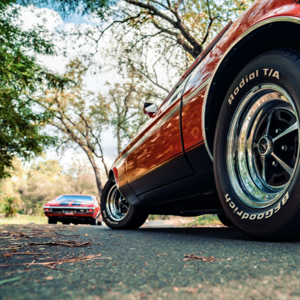 bfgoodrich radial t/a tyres- sat on a classic American Muscle car the Ford mustang