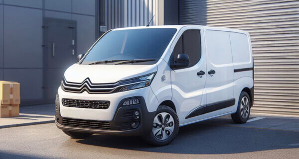 Citroen Relay parked in front of a roller shutter door factory unit sat on Citroen Relay Tyres