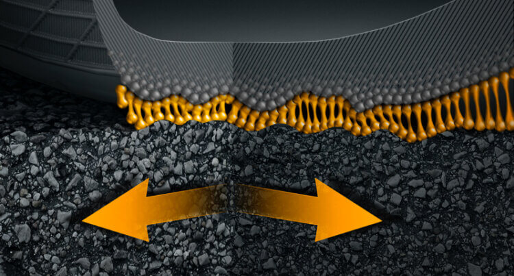 a cross section of a continental tyre. Orange to illustrate the Black Chili3 technology