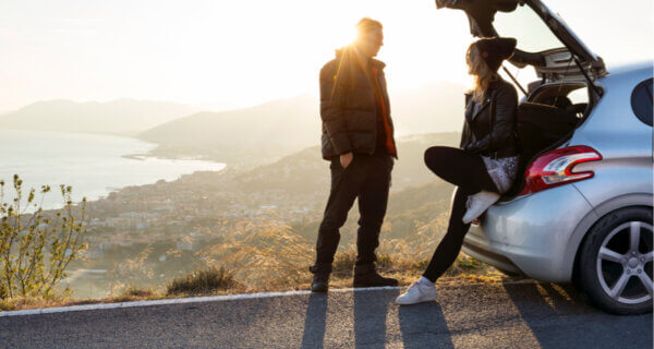 A Continental Eco Contact tyre a couple enjoying the sunset