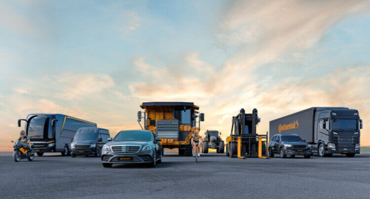A fleet of vehicles all with Continental tyres branding