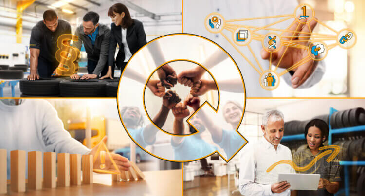 a split image into four showing quality standards for continental tyres