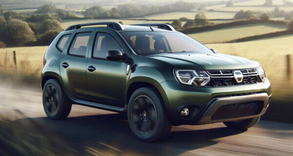 Dacia Duster driving down a country road sat on Dacia Duster Tyres