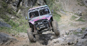 A land rover built for off roading racing on the Dirt Nationals Round 1-Binegar Quarry track