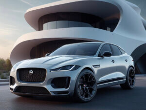 Jaguar F-Pace parked in front of a ultra modern house sat on Jaguar F Pace Tyres