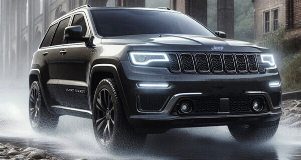 A Jeep Grand Cherokee driving through a river/ford sat on Jeep Grand Cherokee Tyres