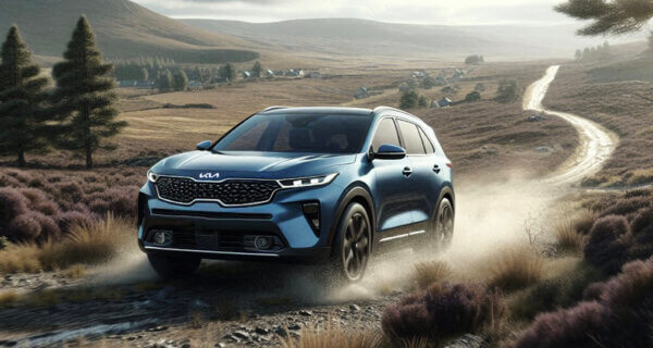 A Kia Srento driving past a UK farm sat on Kia Srento Tyres