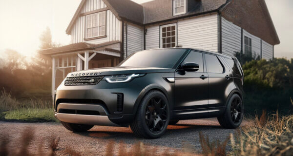 Land Rover Discovery in front of a county house in the uk sat on Land Rover Discovery tyres
