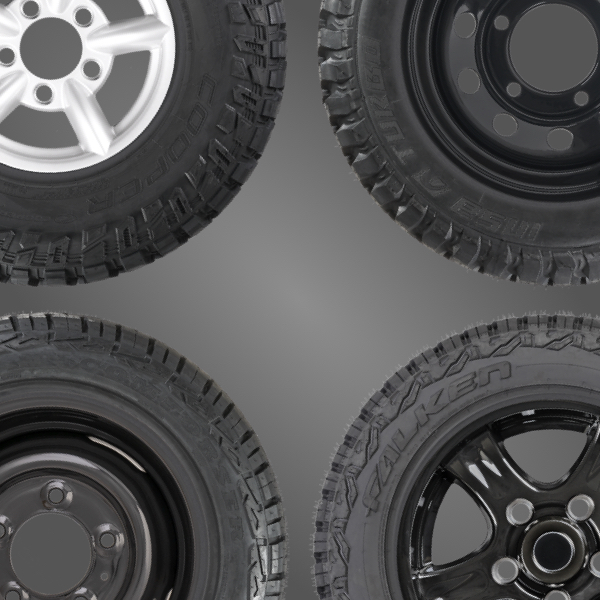 Land Rover Wheel and Tyre Packages lineup of four wheels and tyres