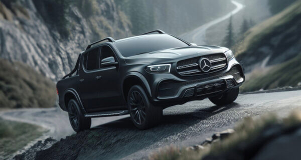 Mercedes X Class pickup on a hillside road using Mercedes X Class tyres