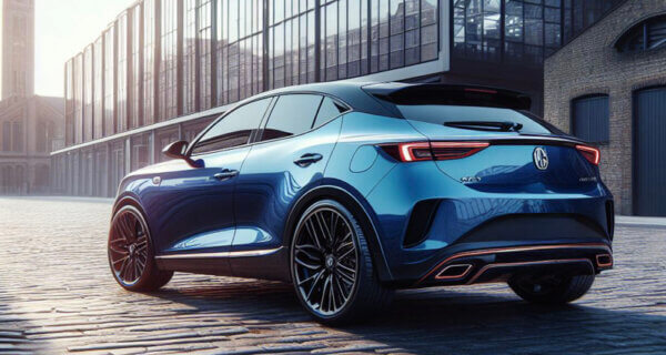 MG ZS EV parked in front of a modern glass office block building sat on MG ZS EV Tyres