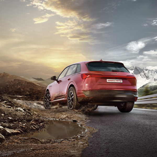 A 4x4 sat on a rough terrain track sat on Mild all-terrain tyres showing Advantages of Mild all terrain tyres