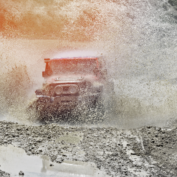 A 4x4 jeep showing it MT Tyres and ho it achieves its Off Road Dominance