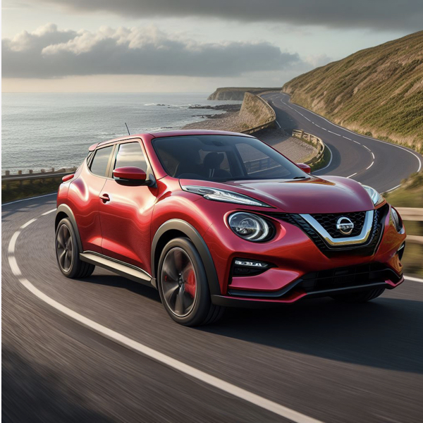 Nissan Juke driving down a coastal road in the UK sat on Nissan Juke Tyres