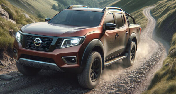 Nissan Navara driving up a hill side track sat on Nissan Navara Tyres