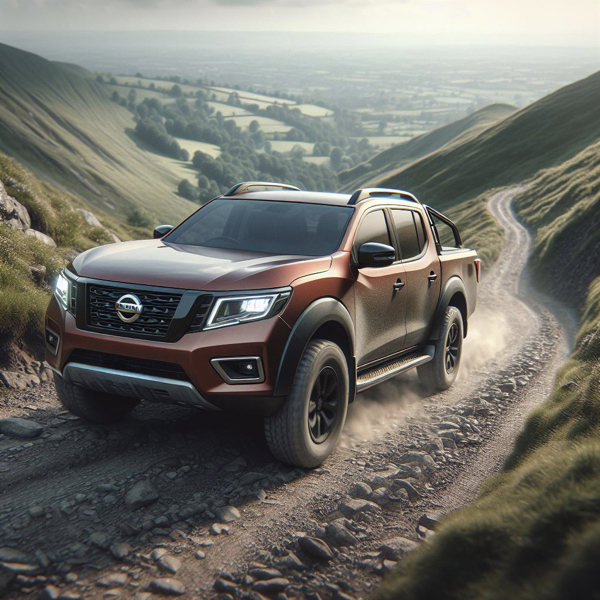 Nissan Navara driving up a hill side track sat on Nissan Navara Tyres