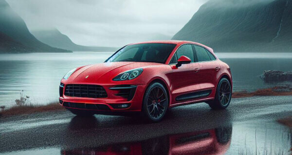 Porsche Macan driving past a loch in Scotland sat on Porsche Macan Tyres