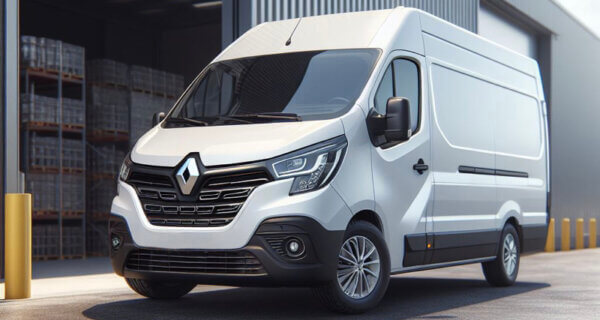 Renault Trafic working in front of a warehouse unit sat on Renault Trafic tyres
