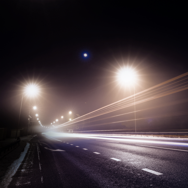 Tyres being used on a highway at night