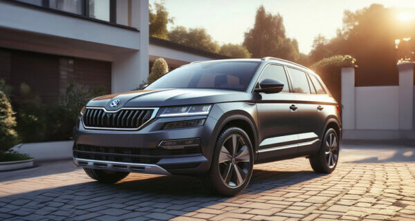 Skoda Kodiaq parked in front of a modern house sat on Skoda Kodiaq Tyres