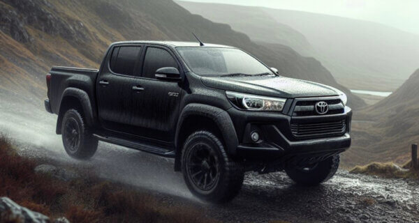 Toyota-Hilux pickup on a hillside road using Toyota-Hilux tyres