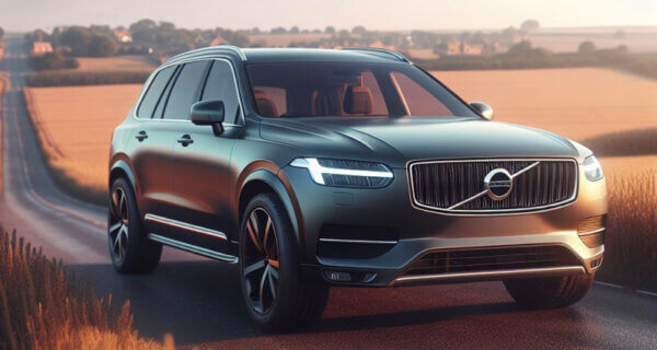 Volvo XC90 driving down an english country road