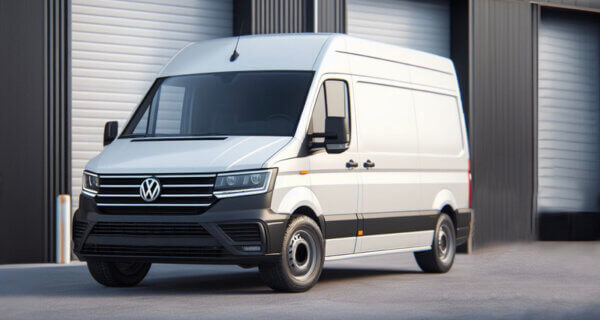 VW Crafter working in front of a warehouse unit sat on VW Crafter tyres