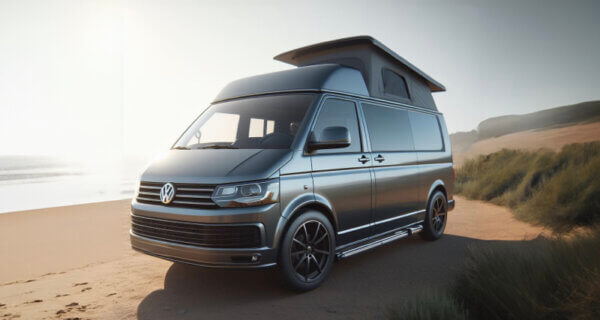 VW Transporter at the beach sat on VW Transporter tyres