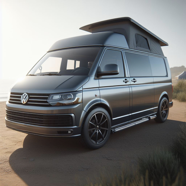 VW Transporter at the beach sat on VW Transporter tyres